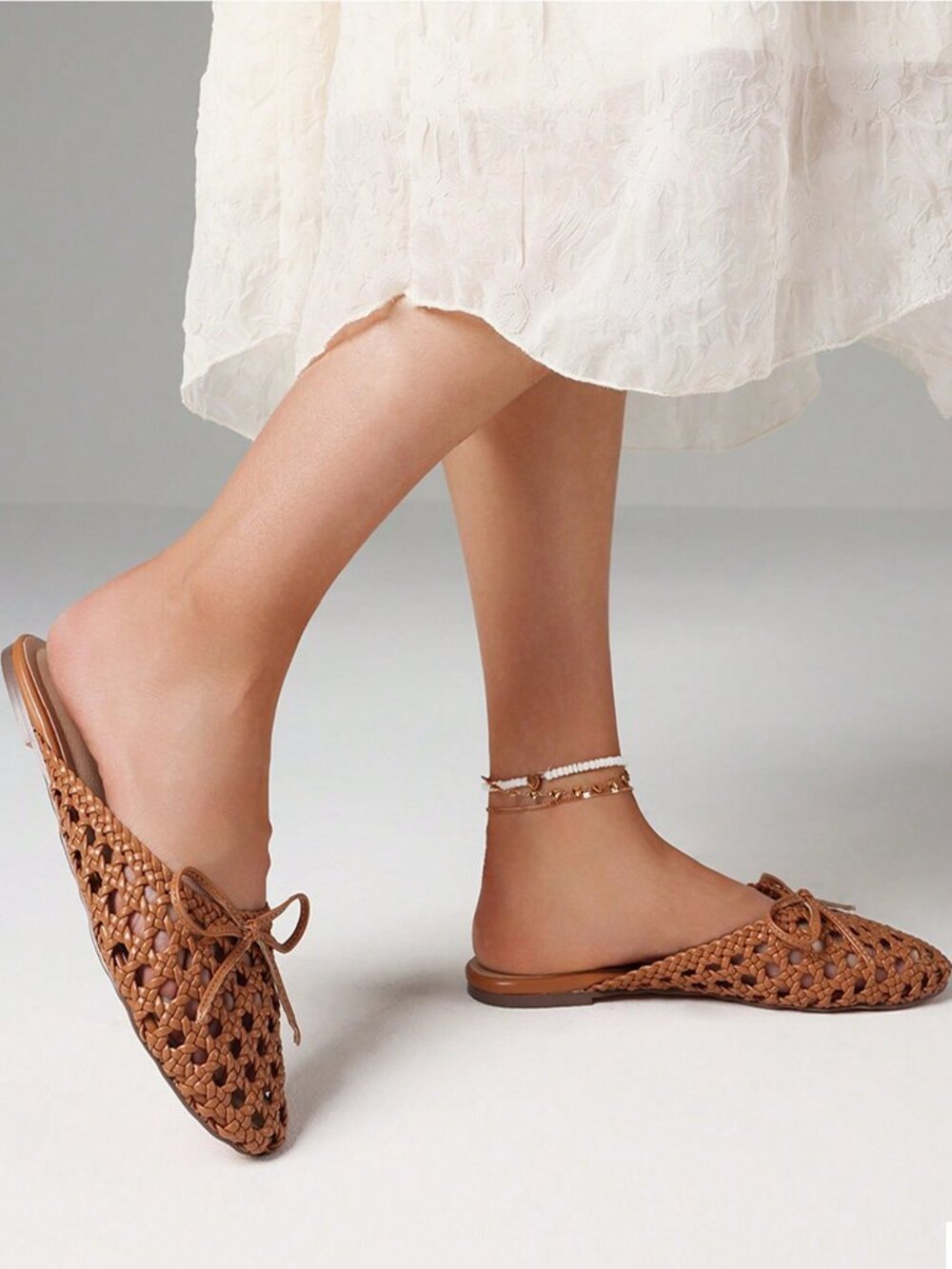 Brown Vacation Women's Mesh Woven Mules Sandals - Picture 8 of 11
